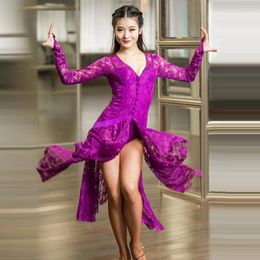 Stage Wear 2023 Purple Lace Latin Dresses For Dancing Dress To Dance Women Dancewear Costumes