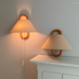 Wall Lamp Korean Style Wood Art Fabric Lamps Vintage Bedroom Bedside Living Room Study Deco Sconces Lights Fixtures