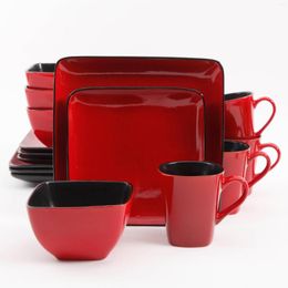 Plates Rave Square Dinnerware Red Set Of 16