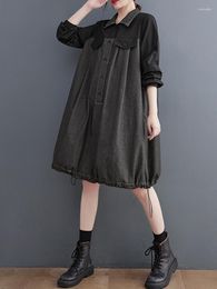 Casual Dresses XITAO Cowboy Patchwork Shirt Dress Loose Appear Thin Fashion Trend Street Wind Women Autumn Simplicity HQQ1493