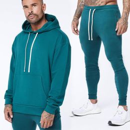 Men's Tracksuits 2Pcs Sportswear Suit Men Cotton Hoodies Pants Sets Solid Casual Sweatshirts Black Sweatpants Male Gym Fitness Running