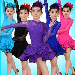 Stage Wear Hollow Lace Dance Costumes For Kids Ballroom Competition Dresses Latin Dress Salsa Dancewear Tango Clothes Girls