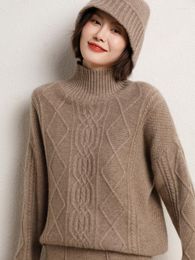 Women's Sweaters Bohemian Geometri Autumn Winter Turtleneck Cashmere Merino Wool Twisted Sweater Women Knitted Pullover Fashion Loose Tops