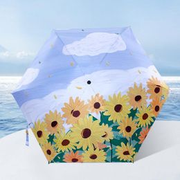 Umbrellas Mini Women's Umbrella Light Sun Rain Portable Pocket Anti-UV Women Oil Painting