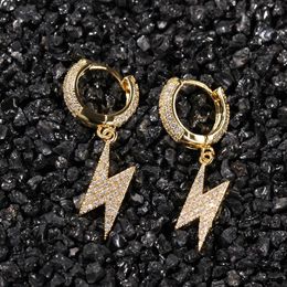 Mens Gold Lightning Earrings Womens Silver Dangle Hoop Earring Fashion Hip Hop Jewelry