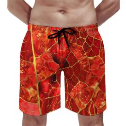 Men's Shorts Red Marble Board Summer Abstract Leaf Print Running Beach Short Pants Quick Dry Retro Pattern Large Size Swimming Trunks