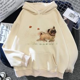 Women's Hoodies Pug Women Winter Fleece Funny Sweat Y2k Pullover Hood Aesthetic Pulls