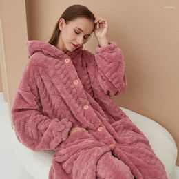 Women's Sleepwear Coral Velvet Pyjamas For Women Home Service Thickened Long Winter Sets Pyjama Pour Femme