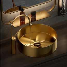 Bathroom Sink Faucets Gold Stainless Steel Countertop Basin Light Luxury Thin Side Integrated Wash