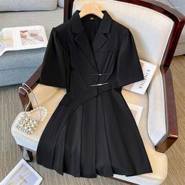 Plus Size Dresses 150Kg Women's Bust 147 Summer Loose Notched Short Sleeved Suit Pleated Dress Black Large 4XL 5XL 6XL 7XL 8XL 9XL