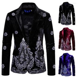 Men's Suits Autumn Retro Slim Blazers Coats Velvet Single Breasted Jackets Male Fashion Silver Embroidery Everything Dress
