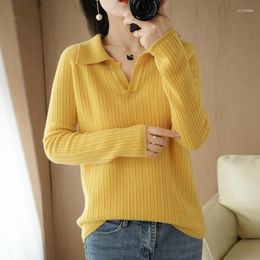 Women's Sweaters 2023 Winter Pullover Pure Wool Sweater Casual Solid Colour POLO Collar Cashmere Ladies Top