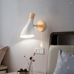 Wall Lamp Nordic E27 LED Wood With Switch And EU US Plug 160CM Sconces Light Indoor Home Bedside Bedroom Livingroom Decoration