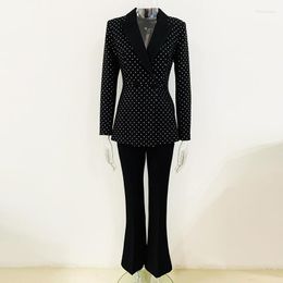 Women's Two Piece Pants Spot 2023 European And American Star Fashion Rhinestone Suit Jacket Micro-pull Trousers Two-piece