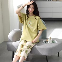 Women's Sleepwear Women Pyjamas Suit Kawaii Cartoon Light Green Round Neck Thin Nightwear Short Sleeve Lovely