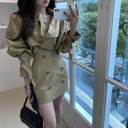 Skirts Korean Fashion Khaki Design Sense Short Style Trench Coat Double Breasted Bag Hip Half Skirt Two Piece Suit Women