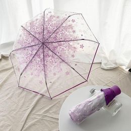 Umbrellas Korean Umbrella Folding Cute Mini Fresh Simple Sen Series Trifold Japanese Cherry Blossom Transparent