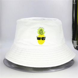 Berets Cartoon Pineapple Embroidery Cotton Bucket Hat Fisherman Outdoor Travel Sun Cap Hats For Kid Men Women 131