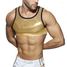 Men's Tank Tops Sexy Men Shiny Metallic Clubwear Faux Leather Sleeveless Tees Vest Male Muscle Stage Crop For Evening Party Short