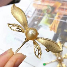 Brooches MeibaPJ 9-10mm Natural Golden Semiround Pearl Dragonfly Brooch Fashion Sweater Jewelry For Women