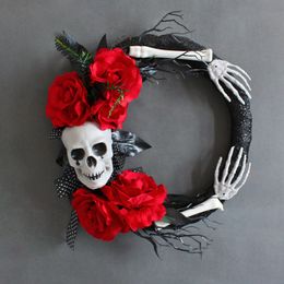 Halloween Skull Red rose ghost hand garland Ghost Festival party venue horror props decorate rattan circle