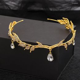 Hair Clips Luxury Gold Colour Forehead Bridal Hairband Rhinestone Tiaras Women Leaf Crystal Crown Head Hoop Wedding Jewellery Accessories