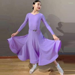 Stage Wear Purple Ballroom Dance Dress Long Sleeve Tops Skirt Tango Performance Costume Waltz Dancing Competition Dresses VDB4888