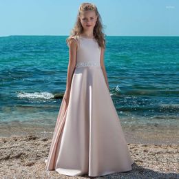 Girl Dresses Sleeveless Floor-length Satin Flower For Weddings Princess Kid First Communion Evening Party Ball Gown Pageant Prom