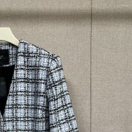 Women's Suits Women Blazer Tweed Gingham Or Mini Jupe Splicing Office Lady Set
