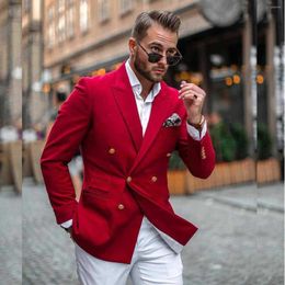 Men's Suits 2023 Arrival For Men Fashion Red Coat White Pants Two Piece Jacket Peakde Lapel Double Breasted Prom Party Leisure