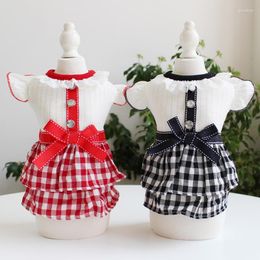 Dog Apparel Black Plaid Skirt With Rhinestone Buttons Dress Cat Vest Pet Products Cotton Clothing For Dogs Cats Clothes