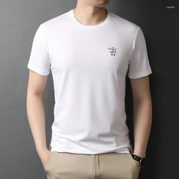 Men's T Shirts Brand LOGO Round Neck T-shirt High-end Boutique Embroidery Fashion Casual Comfort Modal Cotton Hem Split Short Sleeve Men'