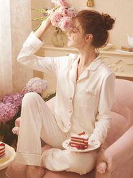 Women's Sleepwear 2023 Rose Autumn Princess Pyjamas Long Pants Pink White Sweet Nightshirt Cotton Nightgown