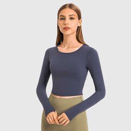 LU-128 Crop Tops Women Yoga T-shirts Solid Sports Top Long Sleeve Running Shirts Sexy Exposed Navel Quick Dry Fitness Gym Sport Wear