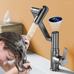 Bathroom Sink Faucets Smart LED Digital Display Basin Faucet &Cold Single Handle Washbasin Mixer Tap 360 Rotation Desk Mounted