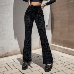 Women's Pants Retro Gothic Print Black High Waist Skinny Flare Trousers For Women Vintage Elegant Aesthetic Punk Velvet Streetwear