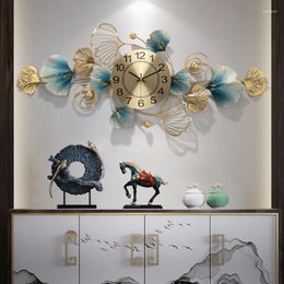 Wall Clocks Chinese Ginkgo Biloba Wrought Iron Home Livingroom 3D Mural Sticker Crafts Store Restaurant Decoration