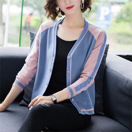 Women's Knits Women 2023 Autumn Fashion Short Knitted Cardigan Jackets Female Long Sleeve Loose Coats Ladies Patchwork Sweater Outwears M867