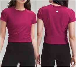 LL-074dx Women Yoga Outfit Shirts Girls Running Sport Short Sleeve T-shirts Ladies Casual Adult Sportswear Trainer Gym Exercise Fitness Wear Tees Ribbing
