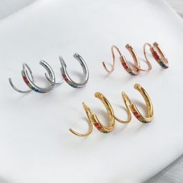 Stud Earrings Pink Gold Colour Stainless Steel Spiral For Women Accessories Cute Colourful Crystal Earings Fashion Jewellery 2023