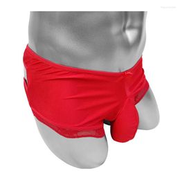 Underpants Shiny Satin Mens Bulge Pouch Boxer Erotic Sissy Lace Panties Underwear Sexy Lingerie Open BuMale Bikini