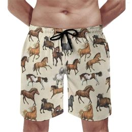 Men's Shorts Summer Board Sunset Horse Sports Fitness Cool Animal Print Design Beach Short Pants Cute Quick Dry Swim Trunks Plus Size