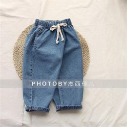 Trousers Children Clothing Kids Pants Korean Style Spring And Summer Boys Girls Simple Fashion Elastic Waist Lace Up Casual Jeans