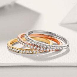 Cluster Rings Simulated Moissanite Row Ring 925 Sterling Silver Plated Rose Gold Half Diamond Tail Small Design Simple