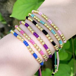 Charm Bracelets Copper Material Ball Beads Boho Hand-woven Beaded Bracelet Multi-color Optional Adjustable Pull Simple Fashion Jewelry