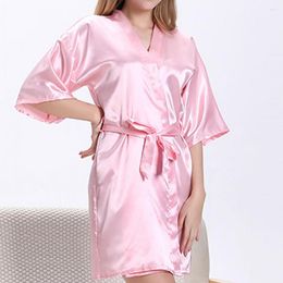 Women's Sleepwear Women Robe Half Sleeve Belt Faux Silk Sexy Thin V Neck Nightgown Clothes