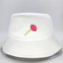 Berets Lollipop Candy Embroidery Cotton Bucket Hat Fisherman Outdoor Travel Sun Cap Hats For Kid Men Women 185