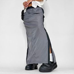 Skirts American Street Drawstring Contrast Color Cargo Half Skirt For Women Split High Waist Show Thin Spicy Girl Wrap Hip Long