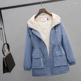 Women's Trench Coats Autumn Winter Loose Jacket Fashion Ladies Velvet Thick Warm Parka Female Casual Windbreaker Hooded Jacker Coat