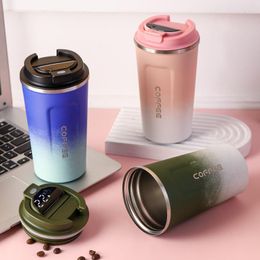 Water Bottles Gradient Colour Intelligent Stainless Steel Coffee Mug Car 304 Insulation Cup Portable Outdoor Female